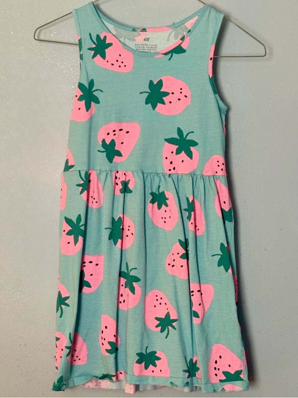 H&M Turquoise with Strawberries Print Cotton Dress 8/10